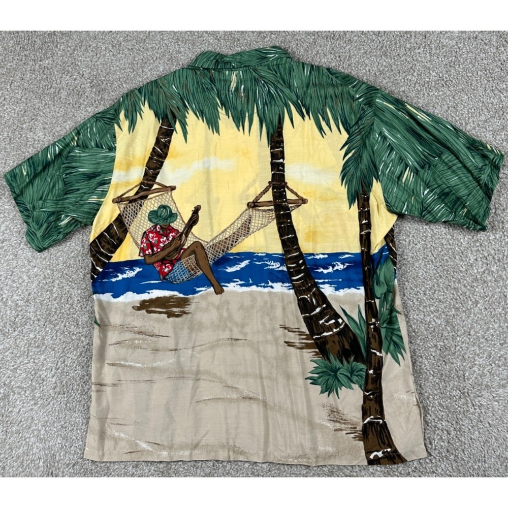 Vintage Tori Richard Shirt Mens XL Hawaiian Aloha Beach Palm Sunset Ukulele 90s - Picture 8 of 9